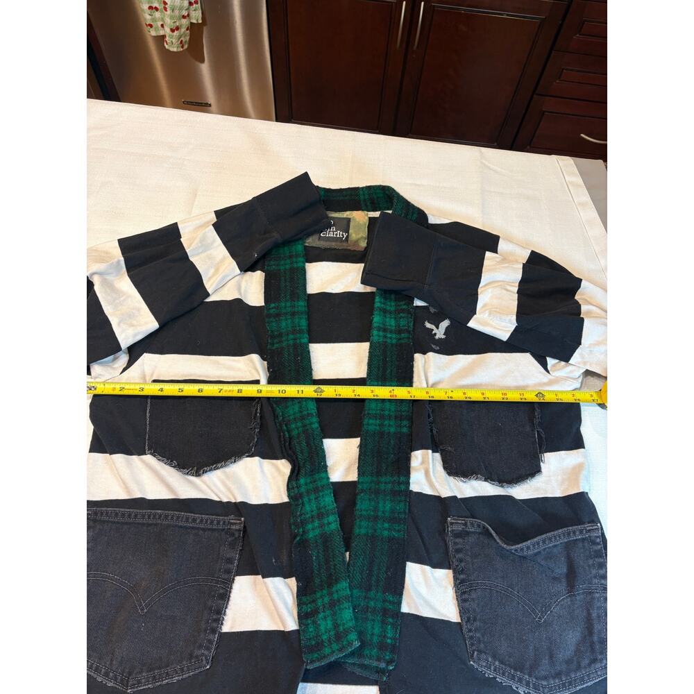 Sin Clarity Black & White Striped Shacket with Plaid Collar Upcycled - Picture 6 of 12